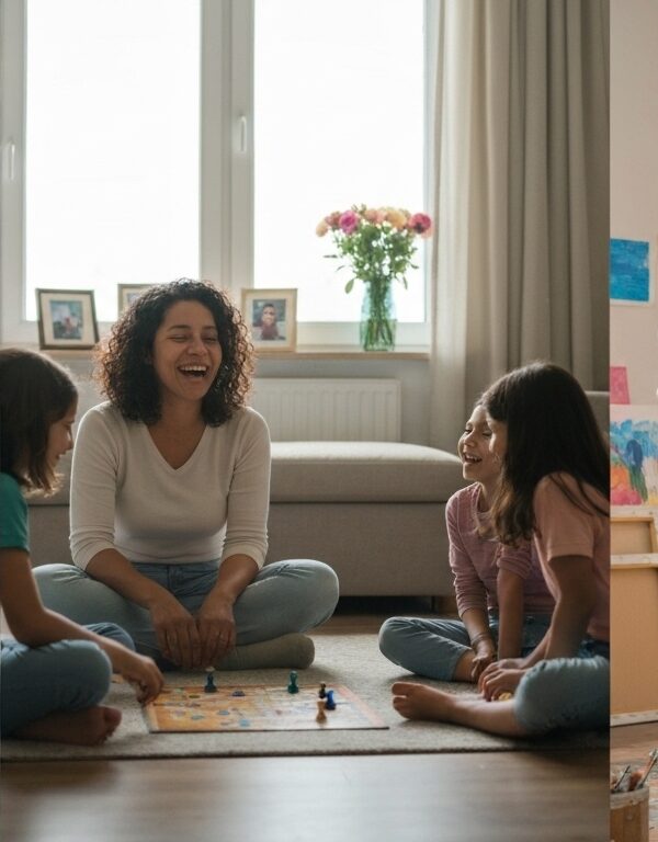Collage of women overcoming anxiety through connection, creativity, and family moments during microdosing journeys.
